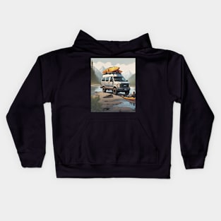 Van life, overlanding by the river in Alaska Kids Hoodie